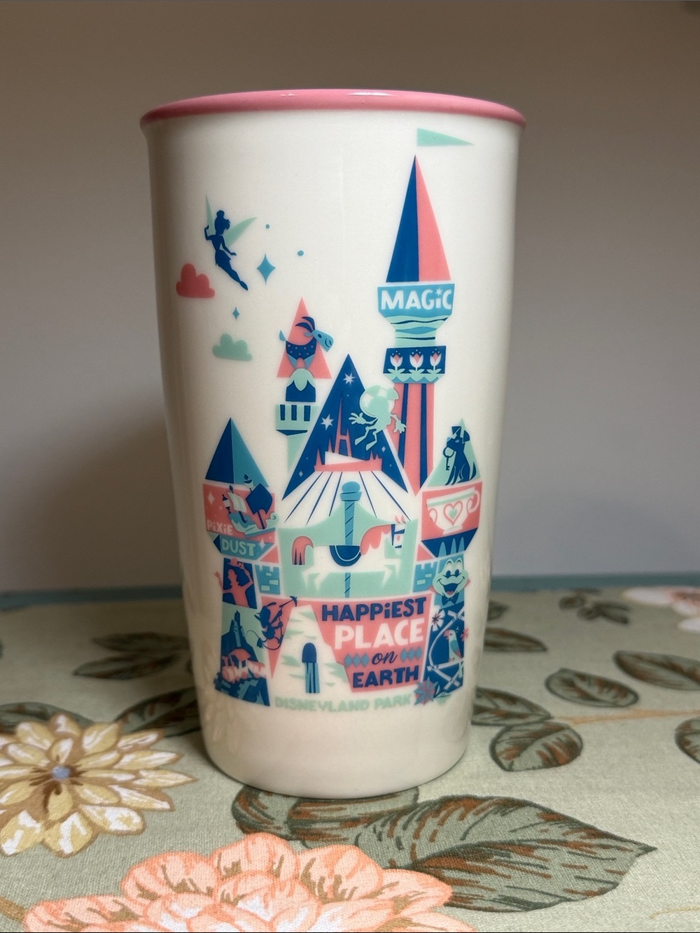 Disneyland 'Happiest Place on Earth' Pink Trim Ceramic Tumbler 12oz